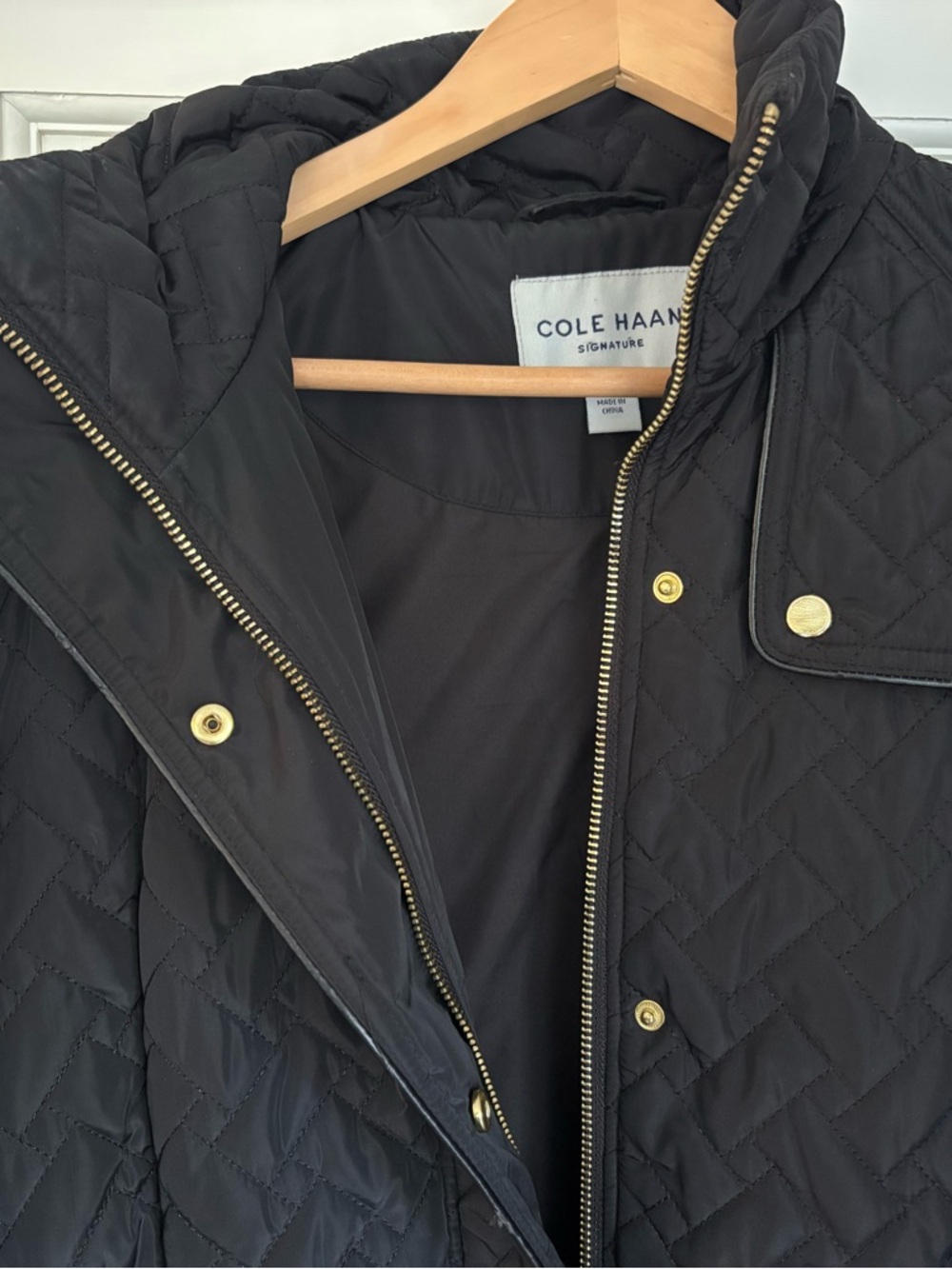 Cole Haan Black Quilted Puffer Jacket with Gold Hardware